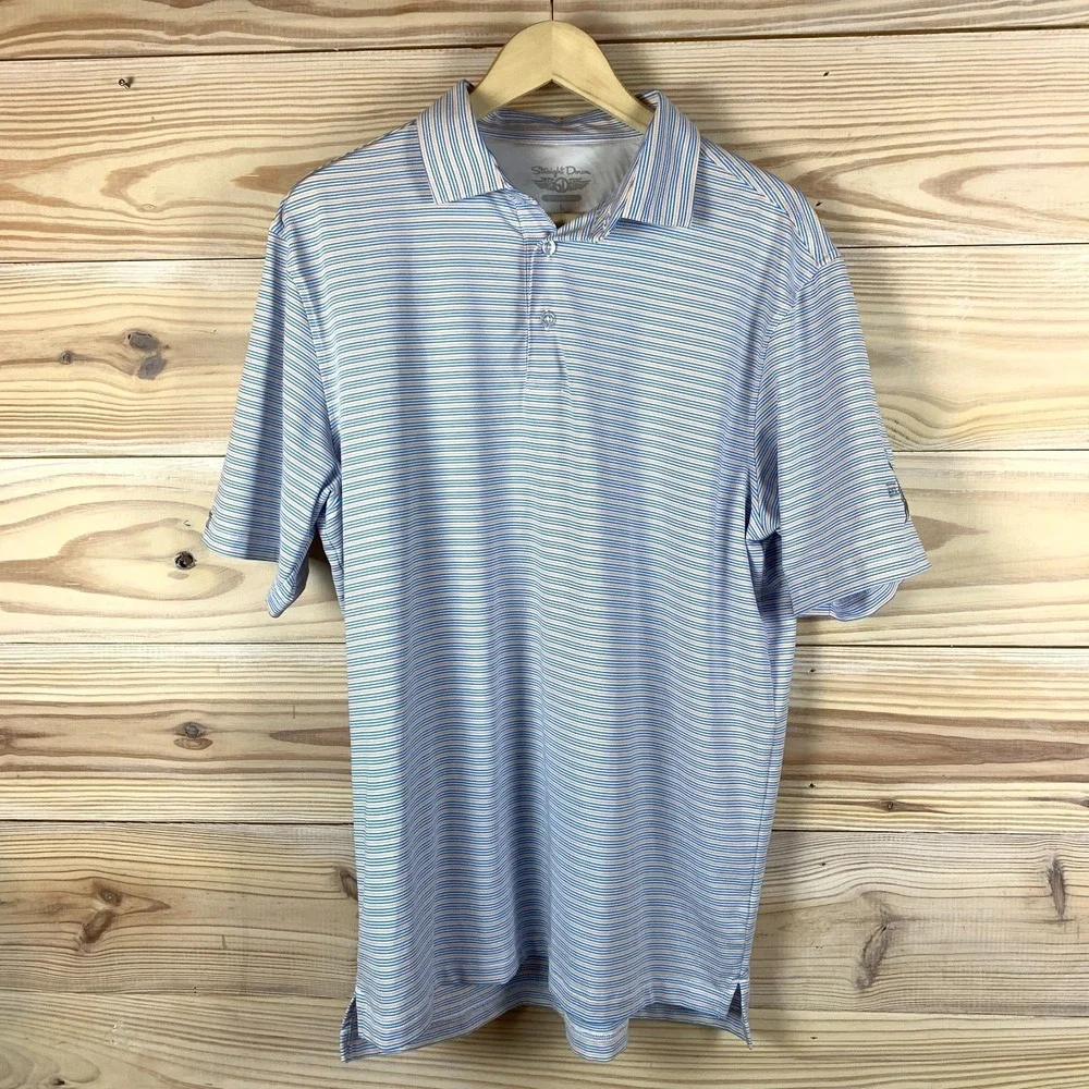 Straight‎ Down Polo Shirt Mens Large Striped Golf Performance Preppy